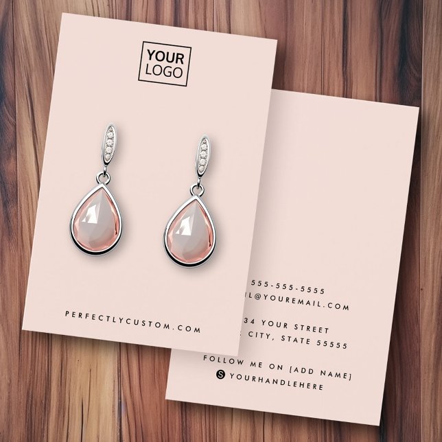 Clair rose vif ajouter logo carte d'affichage d'or (Light blush pink add logo earring display card)