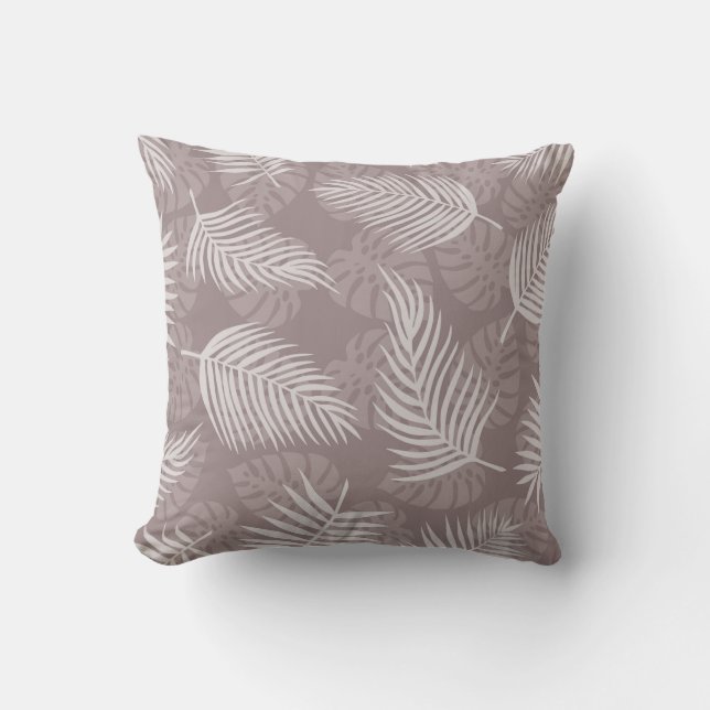 Clair Taupe Brown Palm Feuille Coussin décoratif (Recto)