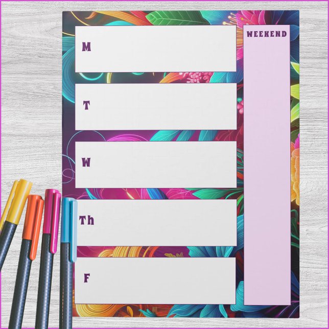 Clair Tropical Calendrier Hebdomadaire Bloc-notes  (5-day weekly vertical calendar notepad with spot for weekend or notes. )