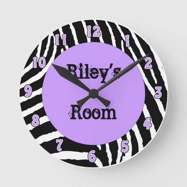 Clair violet Zebra Girls Room Horloge murale avec  (Recto)