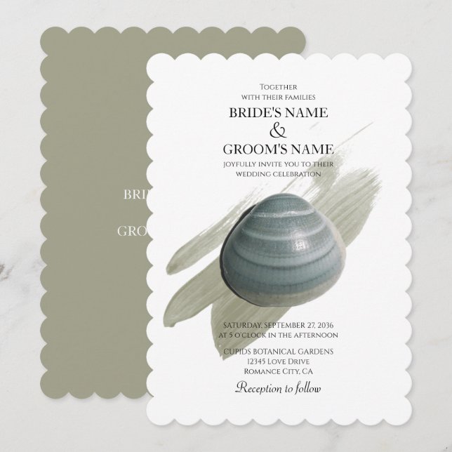 Clam Aquarelle Stroke Wedding Invitations (Devant / Derrière)