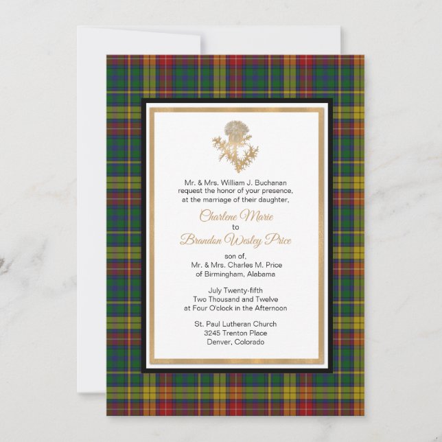 Clan Buchanan Plaid Thistle Faire-part de mariage (Devant)