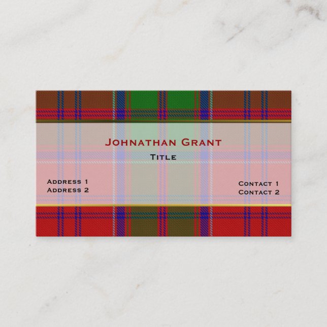 Clan élégant Grant Plaid Carte de visite personnal (Devant)
