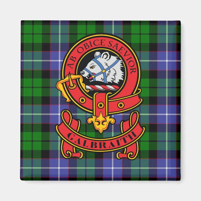 Clan Galbraith Magnet avec Crest et Tartan (Devant)