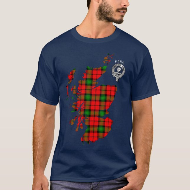 Clan Kerr Tartan Carte & T-shirt Crest (Devant)