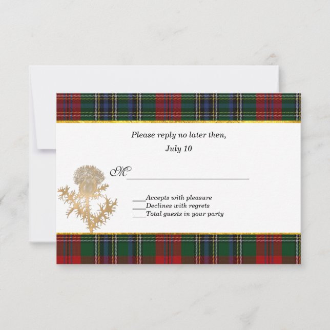 Clan MacClain Tartan Thistle Wedding RSVP (Devant)