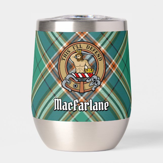 Clan MacFarlane Crest sur Tartan de chasse antique (Avant)