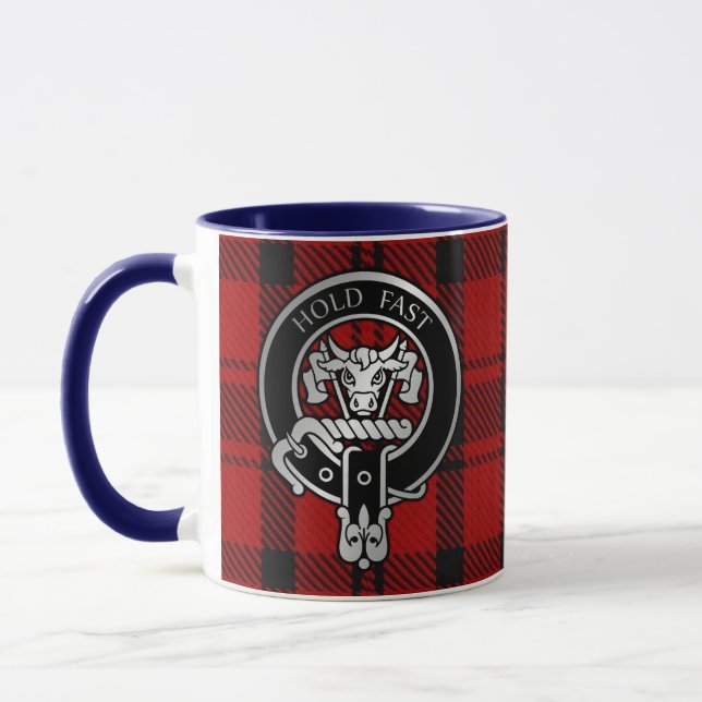 Clan MacLeod Crest & Red & Black Tartan Mug (Gauche)