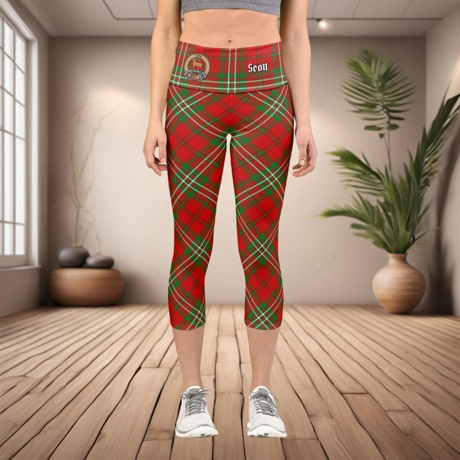 Clan Scott Red Tartan Capri Leggings (Créateur téléchargé)