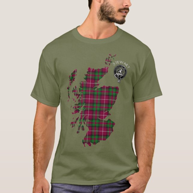 Clan Stewart | Stuart de Bute Map & Crest T-Shirt (Devant)