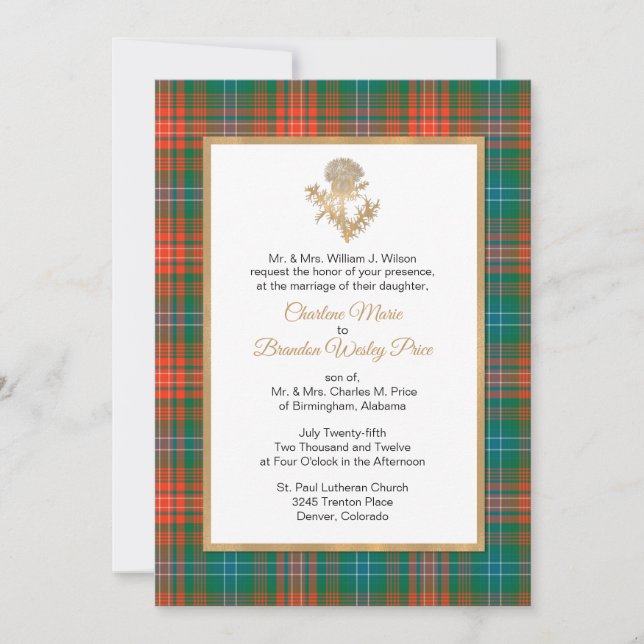 Clan Wilson Plaid Thistle Faire-part de mariage (Devant)
