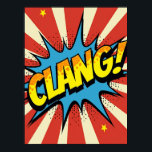 CLANG ! Poster de Pop Art Echo<br><div class="desc">Donnez vie à l'énergie brute d'un panneau de bande dessinée sur votre mur avec cette affiche Pop Art dynamique. L'oeuvre raconte une histoire d'impact pur, transformant le son aigu de "CLANG !" en une expérience visuelle puissante. Ce qui le rend spécial, c'est son hommage à l'art comique emblématique, avec un...</div>