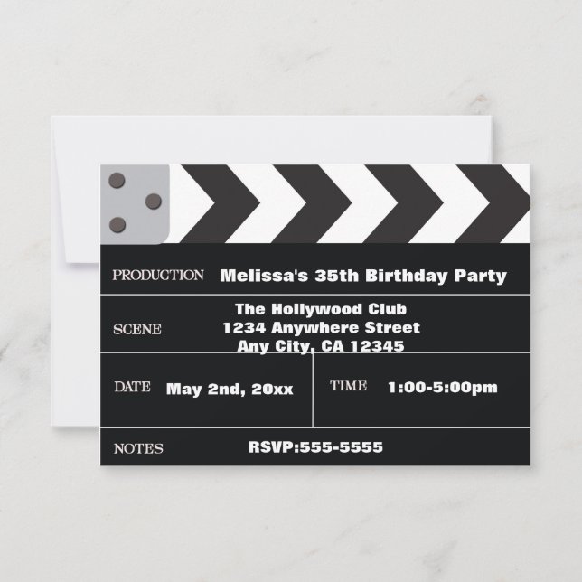 Clapette de cinéma de star d'Hollywood Invitation (Devant)