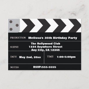 Clapette de cinéma de star d'Hollywood Invitation