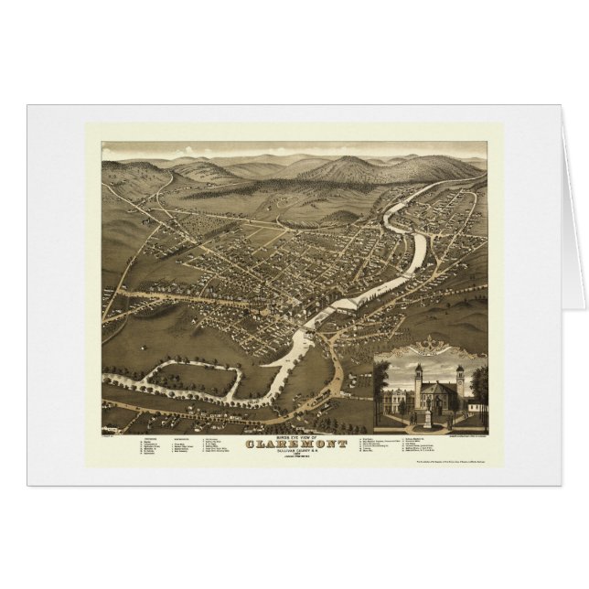 Claremont, carte panoramique de NH - 1877 (Devant horizontal)