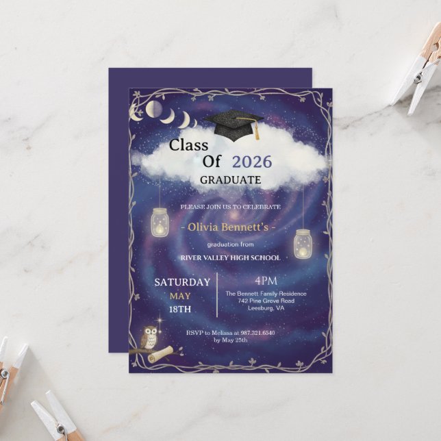 Class of 2026 Die Cut Graduation Invitation Custom (Devant/Arrière en situation)