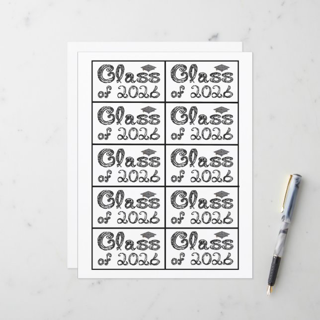 Class of 2026 Graduation Black Tag Captions Paper (Devant/Arrière en situation)