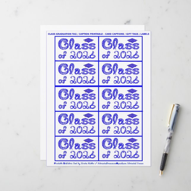 Class of 2026 Graduation Blue Tag Captions Paper (Devant/Arrière en situation)