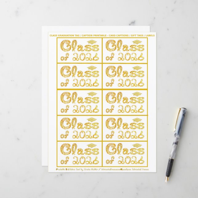Class of 2026 Graduation Gold Tag Captions Paper (Devant/Arrière en situation)