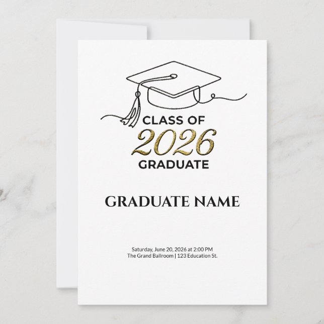 Class of 2026 Graduation Invitation Gold and Black (Devant)