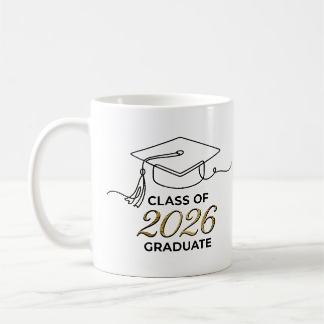 Class of 2026 Graduation Mug with Gold Mortarboard (Gauche)