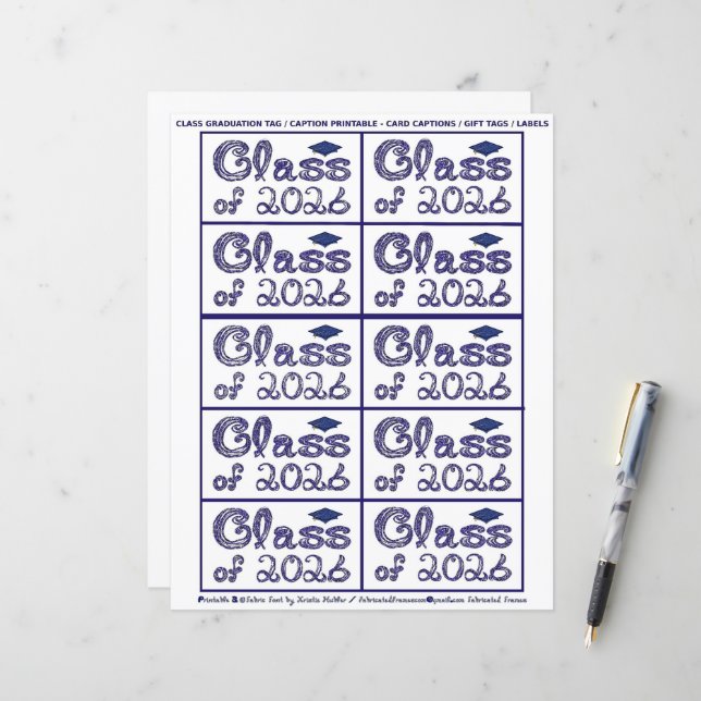 Class of 2026 Graduation Navy Blue Tag Captions (Devant/Arrière en situation)