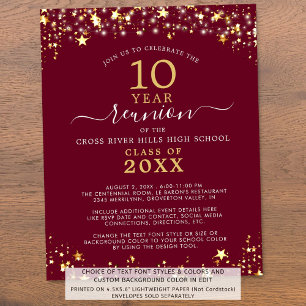 Classe Budget Réunion Maroon Gold Stars Invitation