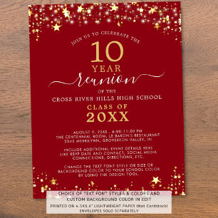 Classe Budget Réunion Red Gold Stars Invitation