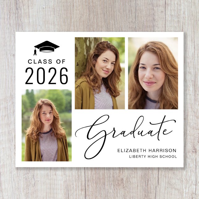 Classe budgétaire de 2023 Faire-part d'obtention d (An elegant photo collage graduation announcement to celebrate the graduate's achievements)