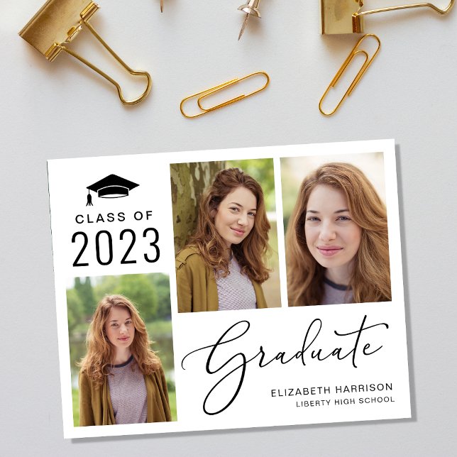 Classe budgétaire de 2023 Faire-part d'obtention d (An elegant photo collage graduation announcement to celebrate the graduate's achievements)