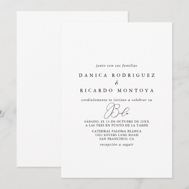 Classé chic minimaliste Faire-part de mariage espa (Devant / Derrière)