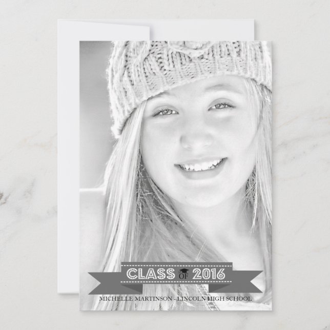 Classe De 2016 Graduation Photo Faire-part (Grey) (Devant)