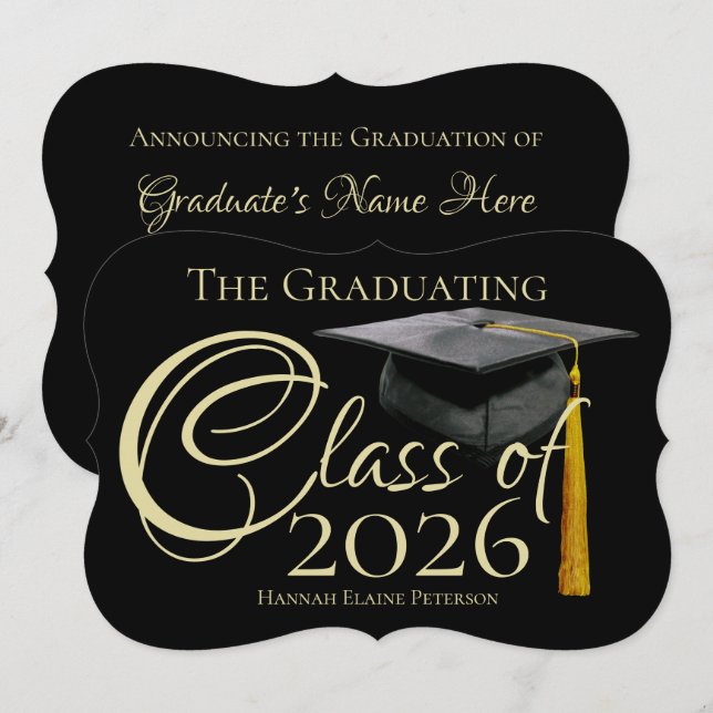 Classe de 2018 Black Graduation Faire-part (Devant / Derrière)