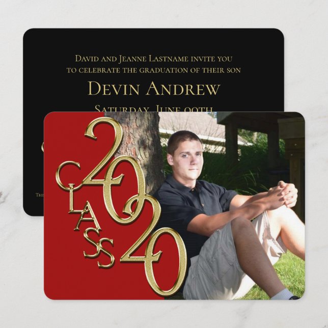 Classe de 2020 Red Photo Graduation Invitation (Devant / Derrière)