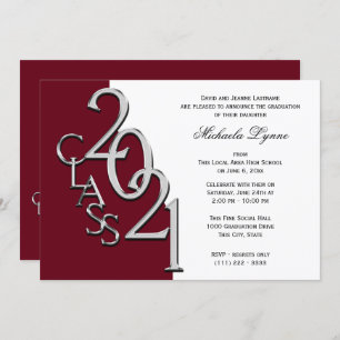 Classe de 2021 Grad Silver and Burgundy Invitation