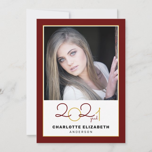 Classe de 2021 Maroon 2 Photo Graduation Invitatio (Devant)