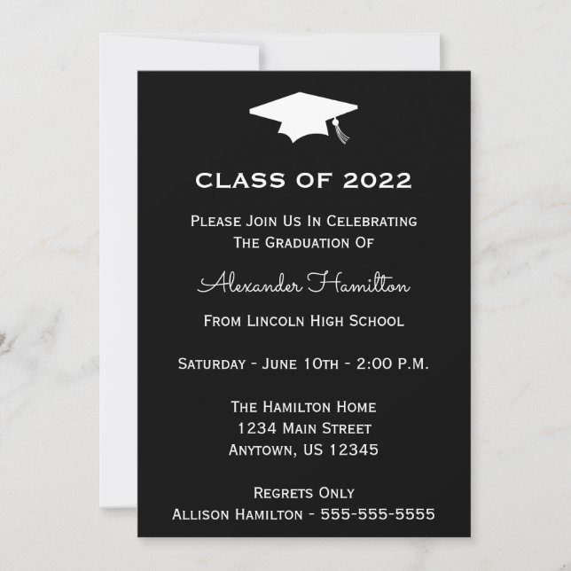 Classe De 2022 Casquette Graduation Invitation (No (Devant)
