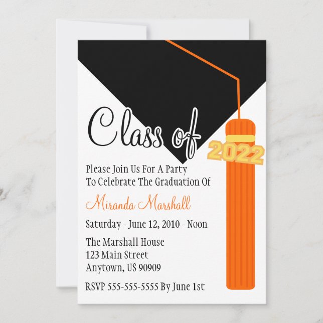Classe De 2022 Tassel Invitation De Graduation (Or (Devant)