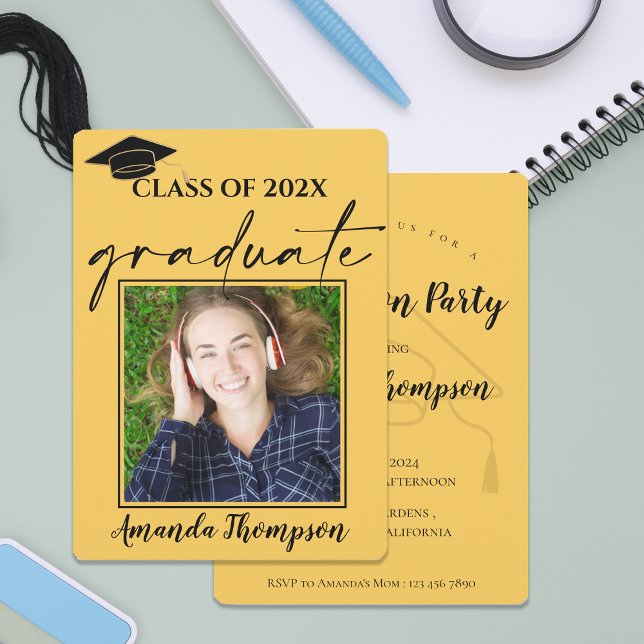 Classe De 2023 Faire-part Diplômé En Photo Jaune (Class Of 2026 Yellow Photo Graduation Invitation)