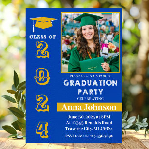 Classe de 2024 Bleu Jaune Invitation de graduation