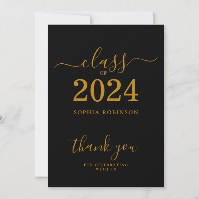 Classe de 2024 Gold Black Graduation Carte de reme (Devant)
