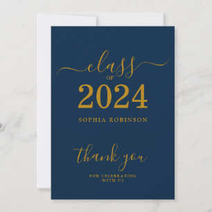Classe de 2024 Gold Navy Blue Grad Carte de remerc