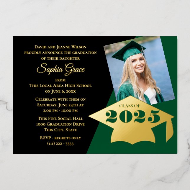 Classe de 2025 Graduation Cap Foil Invitation (Recto)