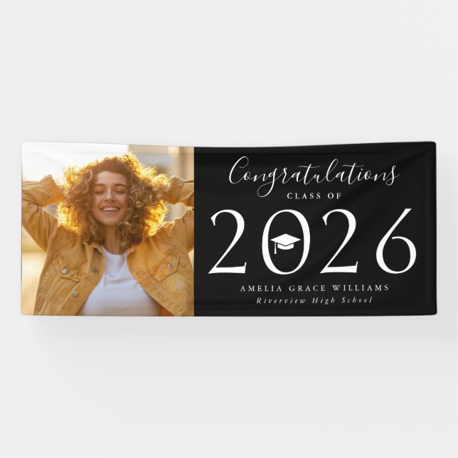 Classe de 2025 Graduation Photo Bannière noire (Horizontal)