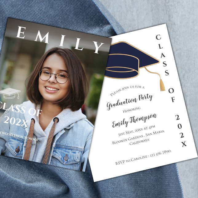 Classe de 2025 Photo Graduation Party Invitation (Modern Class of 2024 Photo Graduation Announcement)