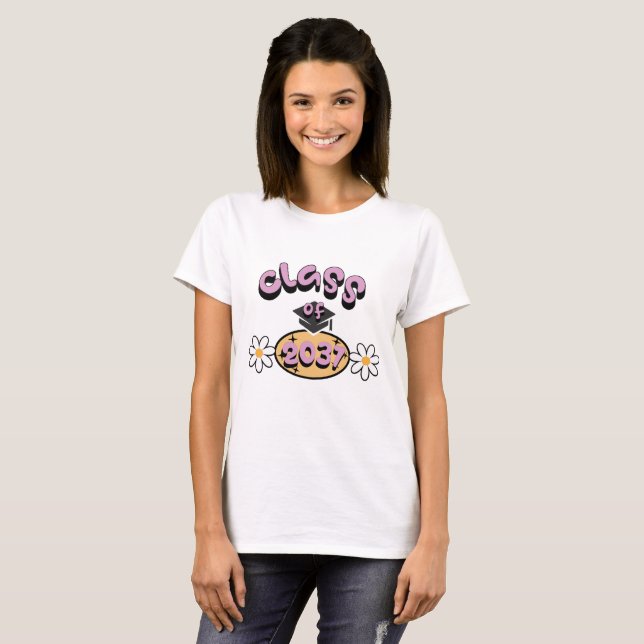 Classe de 2037 Graduation T-Shirt mignon design fl (Devant entier)