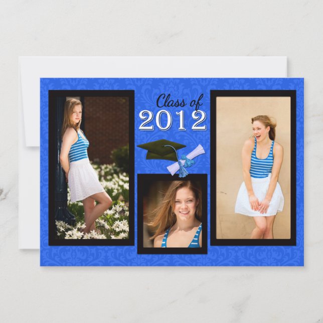 Classe de Bleu Damask Graduation Invitation 2012 (Devant)