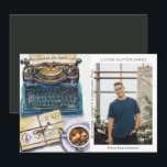 Classe de fin d'études de 2022 Sciences humaines É<br><div class="desc">Classe de Graduation de 2022 Sciences humaines Sciences sociales Langue Communication Média Grad Photo Faire-part présente une aquarelle illustrant une machine à écrire, un courrier et une tasse de café. Le texte "Grad", votre qualification, votre nom, l'année de qualification et le lieu de l'étude. Personnalisez en modifiant le texte dans...</div>