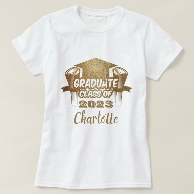 Classe de fin d'études de 2023 Gold Name T-Shirt (Design devant)