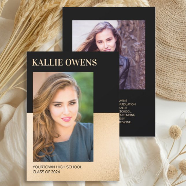 Classe d'or noir de 2024 - Diplôme photo (2-photo black and gold graduation announcement)